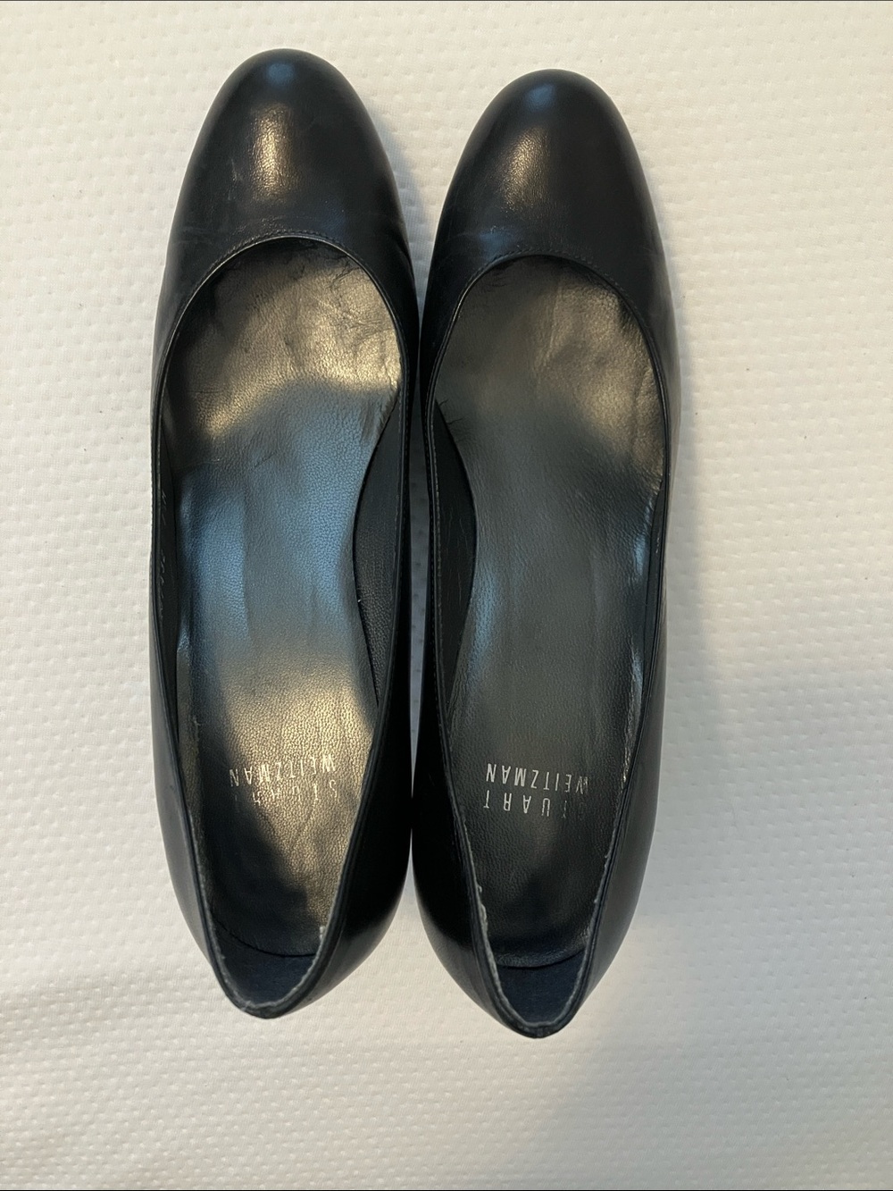 Stuart Weitzman Black Leather Round-Toe Ballet Flats